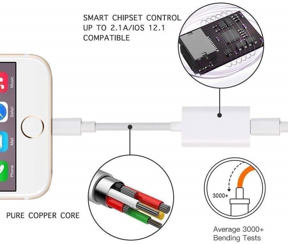 [Apple MFi Certified] Lighting to Dual Port Audio + Charge Adapter, iPhone Audio Splitter, Music Control & Calling, Compatible with iPhone New SE 2020/11/11 Pro/11 Pro Max/XS/XS Max/XR/X/7/7P/ 8/ 8P
