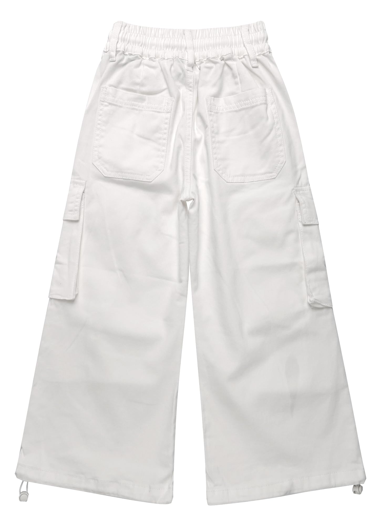 KIDSCOOL SPACE Pantalones de mezclilla de pierna ancha para niñas de 6 bolsillos, cintura acanalada 5-14T con trabillas de anillo en D y jeans cargo de cuerda