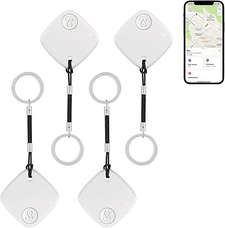 Paquete de 4 buscador y localizador de artículos Bluetooth blanco para encontrar objetos cercanos o lejanos para bolsos, equipaje, mascotas y más; buscador de alcance de hasta 200 pies (solo compatible con iOS)