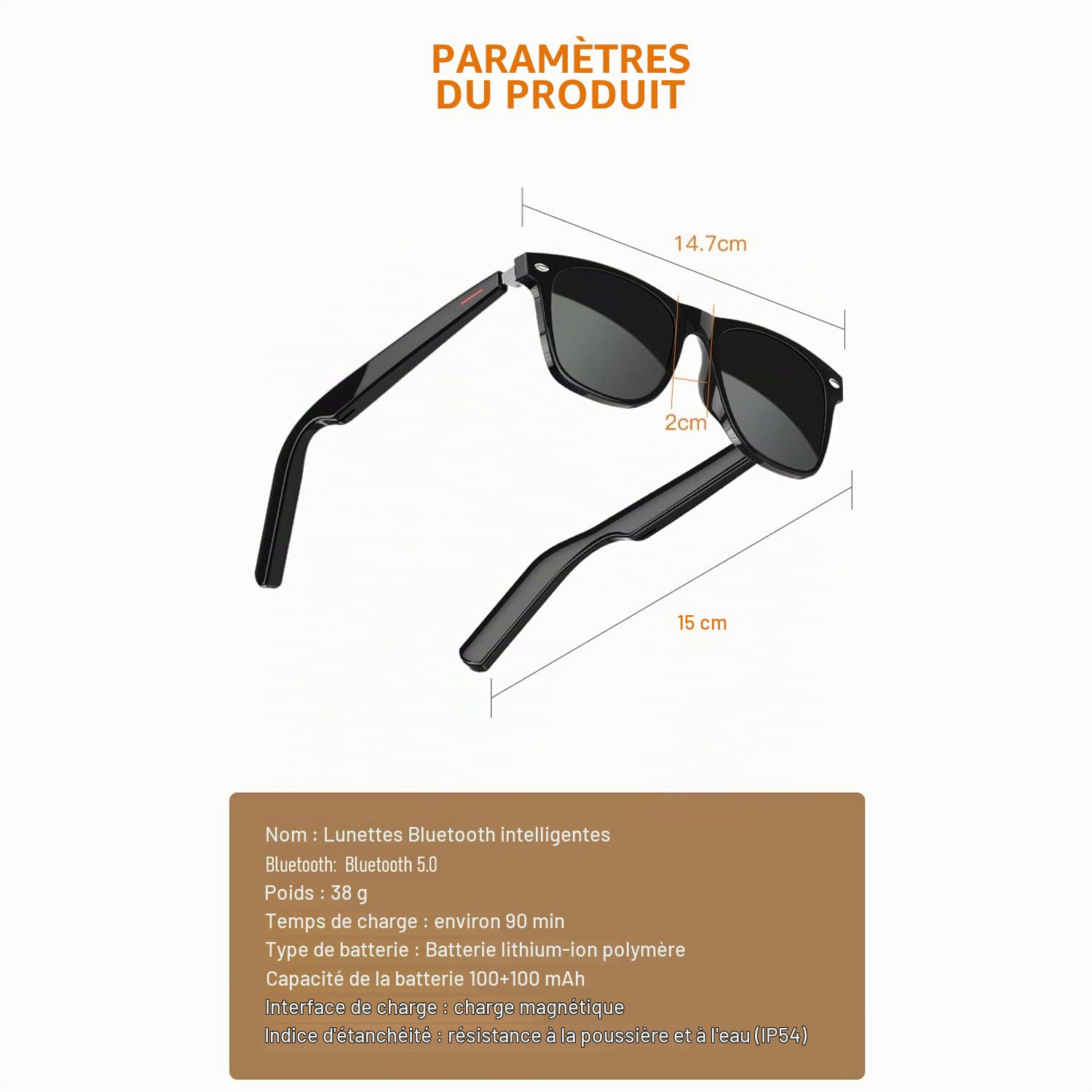 JZ TWS Smart Glasses Lunettes Intelligentes - Auto On/Off - Compatible Voice Assistant - Volume Control - Selfie - Open Ear Audio for Smart Device with Bluetooth
