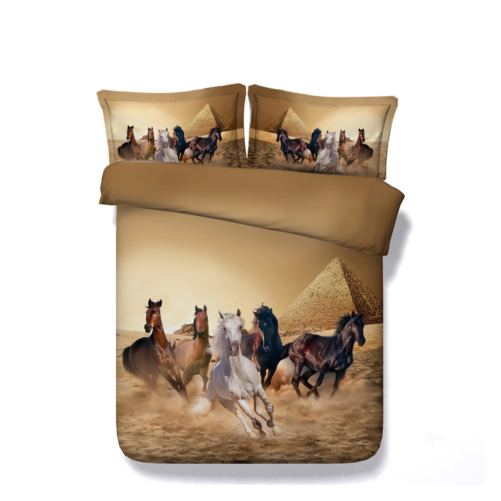 Housse de couette chevaux 3D parure de lit 3 pièces pour décoration chambre adulte et enfant
