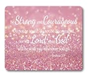 Be Strong and Courageous Inspirational Quote Mouse Pad, Joshua 1-9 Bible Verse Scripture Pink Glitter Mousepad, Motivational Non-Slip Rubber Mat Laptop Accessory