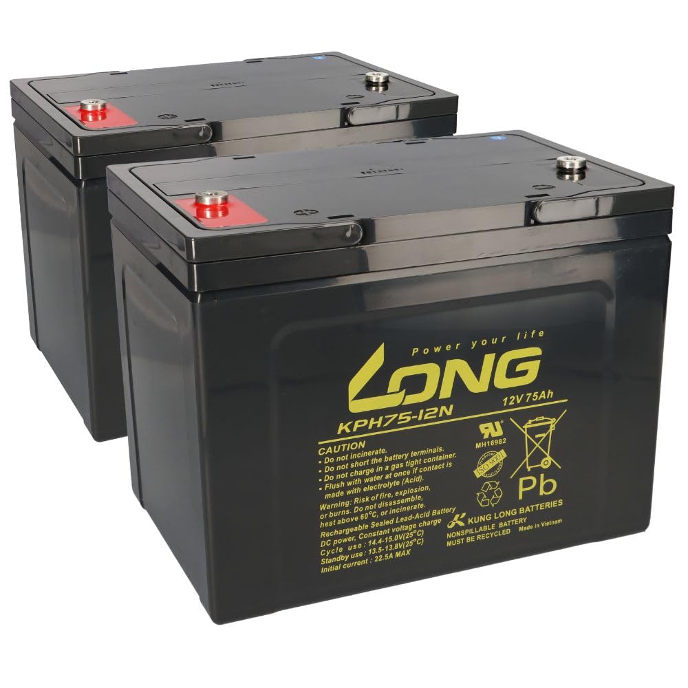 Bleiakku 2X 12V 75Ah Kompatibel Zu Rollstuhl E-Mobil Seniorenmobil U.a. - Langlebig - Wartungsfrei - Zuverlässig - Ersatzakku - Akku - Batterie