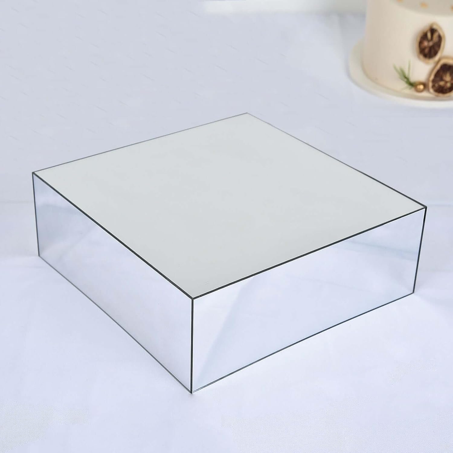 Efavormart 14"x14" | Silver Acrylic Cake Box Stand, Mirror Finish Display Box Pedestal Riser with Hollow Bottom