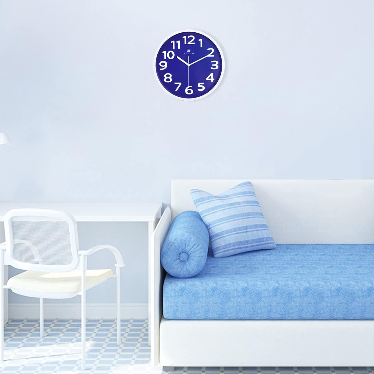 Lafocuse 12 Inch 3D Numbers Blue Wall Clock for Living Room Decor, Modern Kitchen Wall Clock Battery Operated Silent Non-Ticking Bedroom Home Office