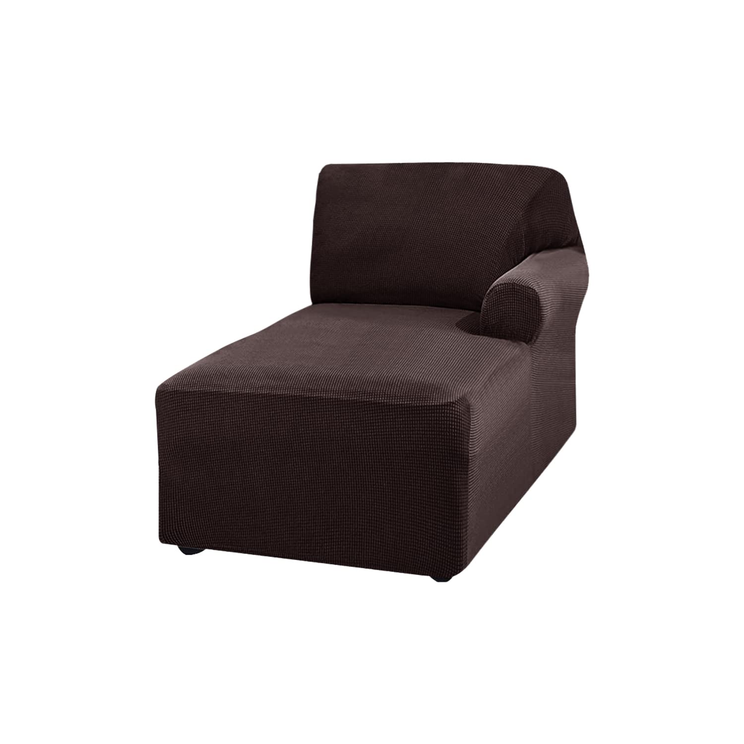 L Shape Sofa Chaise Lounge Cover, Stretch Sofa Chaise Protector for Living Room Chaise Slipcover Chaise Lounge Couch Cover Machine Washable (Brown,Chaise Lounger(Right))