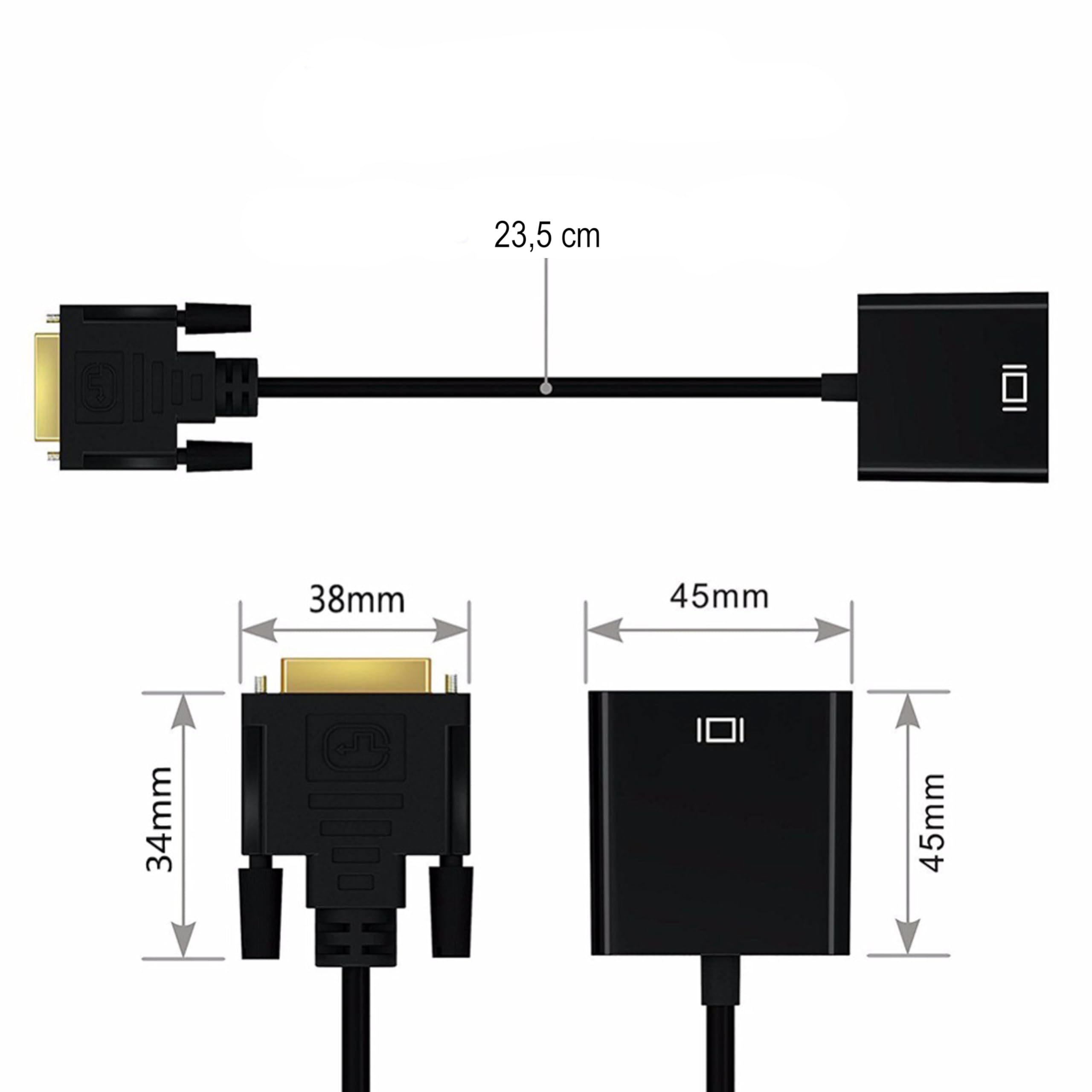 Retoo DVI - Convertitore VGA da 26 cm, da DVI-D 24+1 a VGA, supporta 1920 x 1200, 1080p 60Hz, adattatore VGA, connettore DVI e VGA, da digitale ad analogico, per PC, schede grafiche, giochi, laptop