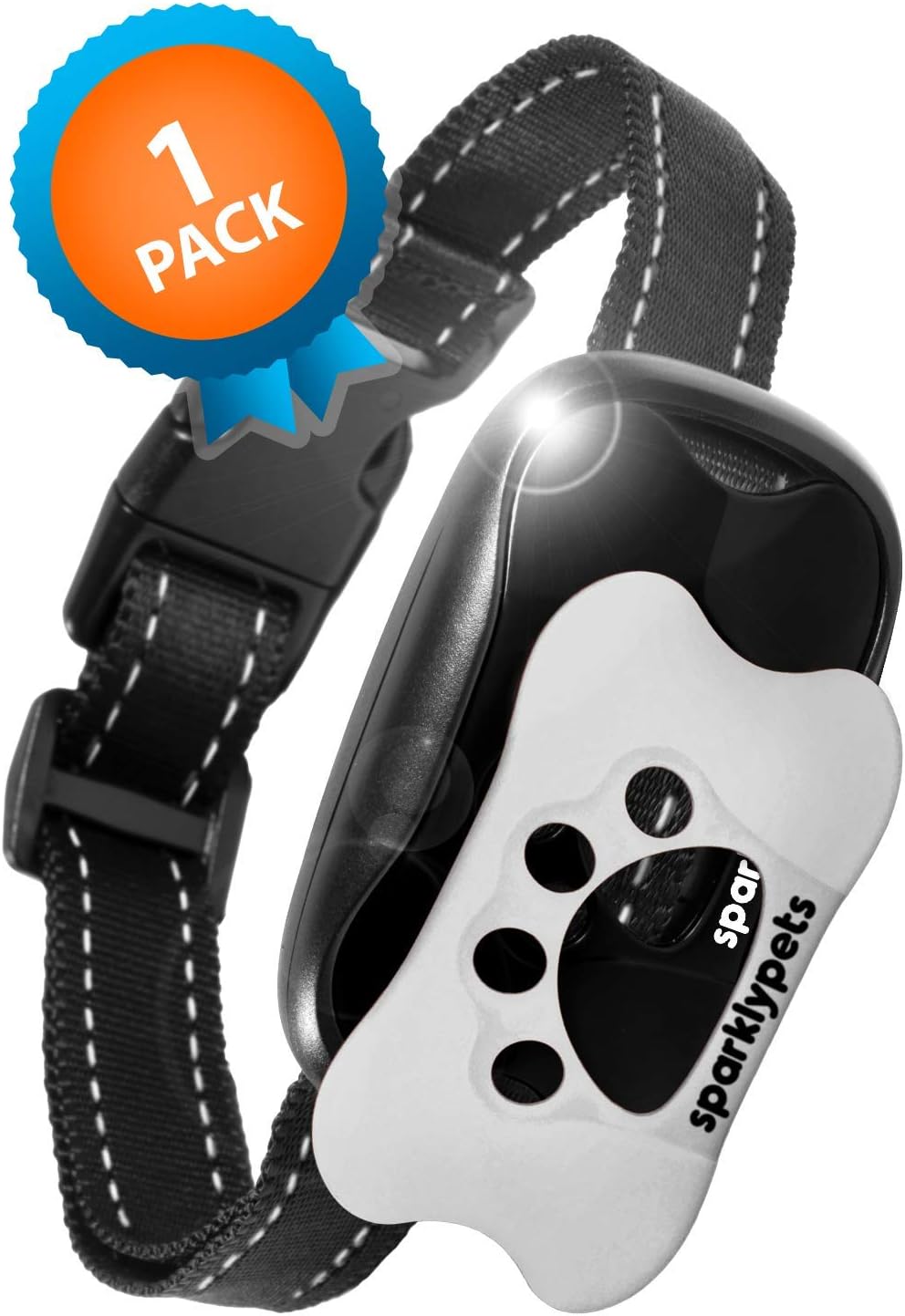 SparklyPets Humane Dog Bark Collar | Anti Barking Training Collar | Vibrating, No Shock Stop Barking for Small Medium Large Dogs | (White and Black 1 Pack)