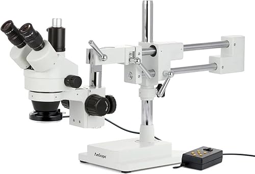 AmScope Microscopio profesional trinocular con zoom estéreo SM-4TZ-144A, unidades de visualización WH10x, aumento de 3,5X-90X, objetivo con zoom
