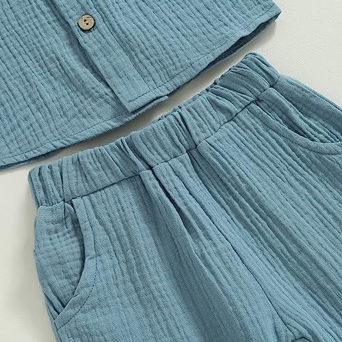 Image of VISGOGO Toddler Boy Linen Outfit Baby Boy Fall Winter Clothes Set Button-Down Shirt Tops Cotton Linen Pants 2PCS