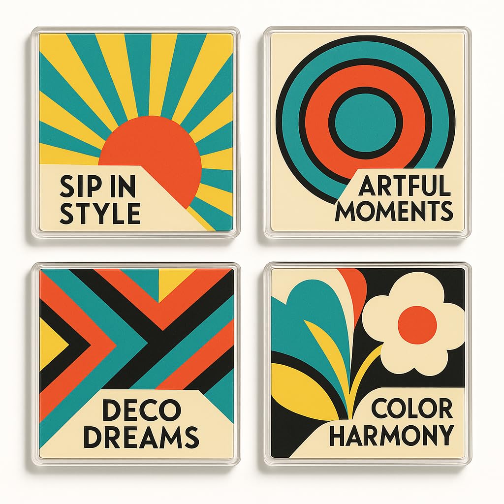 The Plum Penguin Geometric Reverie Acrylic Coaster Gift Set Of 4 With 1930S - Art Deco Home Decor For Stylish Gatherings