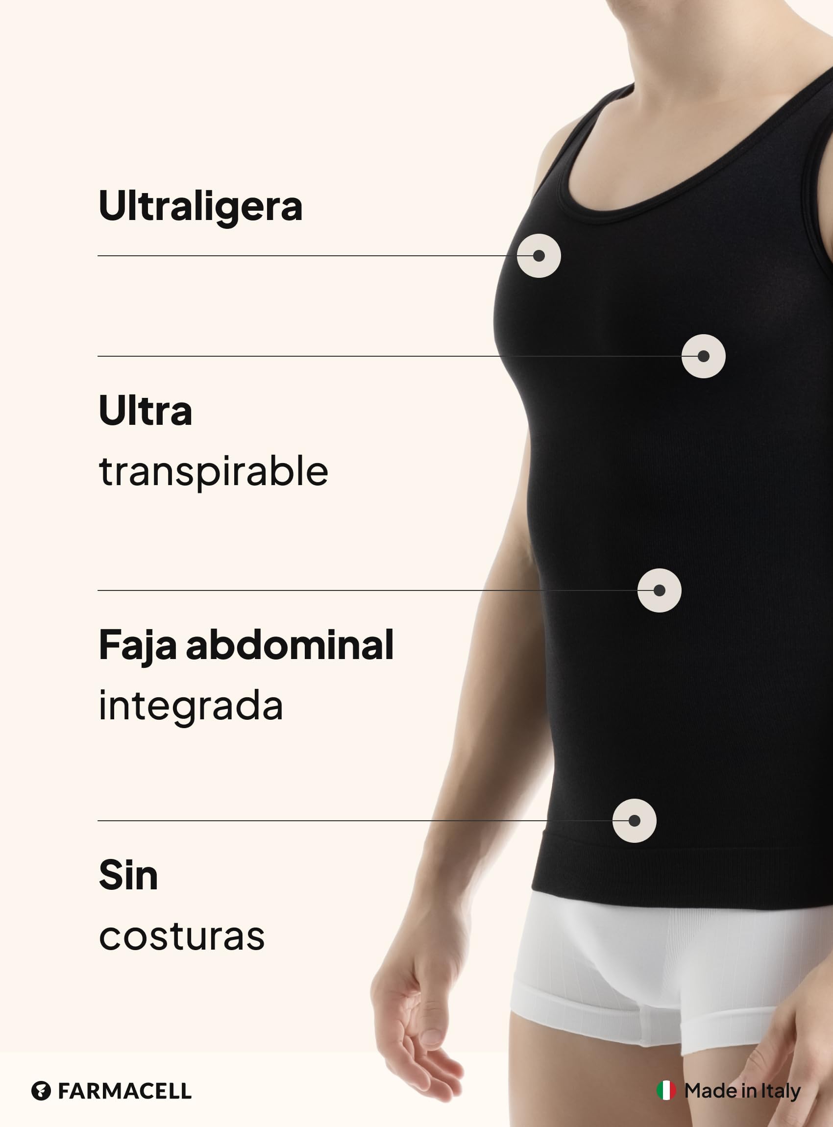 Farmacell Camiseta Reductora Hombre Transpirable y Ligera, Made in Italy, 417B