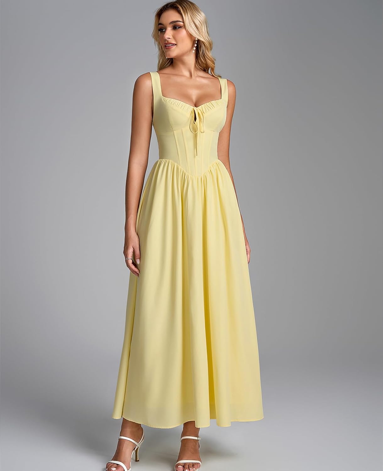 GLNEGE Womens Corset Midi Dress Spring Wedding Guest A-line Flowy Dresses Lace Up Summer Tea Party Long Sundress for 2026