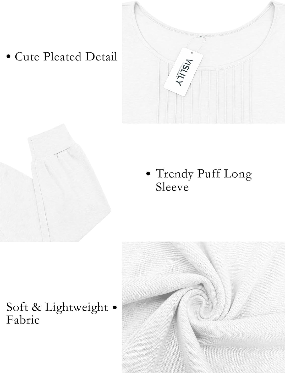 VISLILY Womens-Plus-Size-Dressy-Tops Trendy Puff Long Sleeve Shirts Cute Flowy Pleated Blouses Casual Crewneck Tunics XL-5XL - Image 4