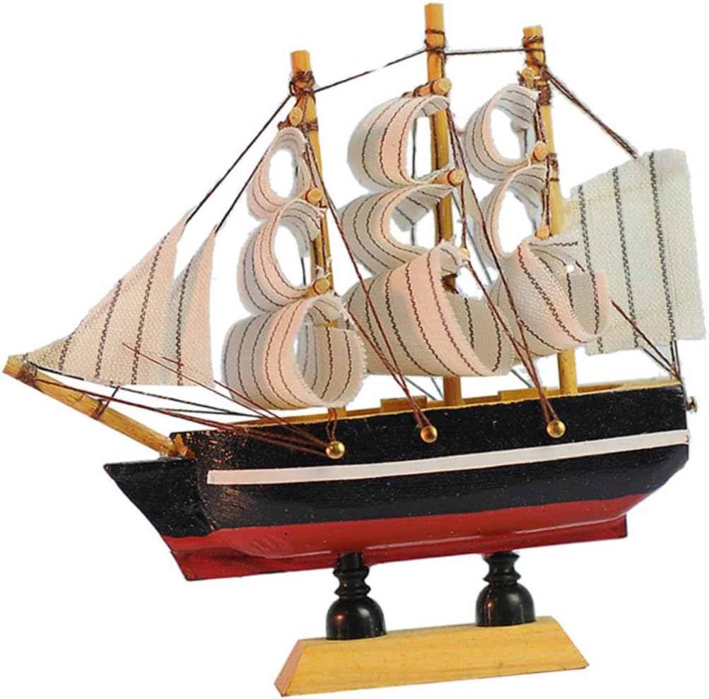BEBEMOKO 1pc Wooden Sailboat Model Nautical Decor Big Statue Ship Home Ornament Random Color
