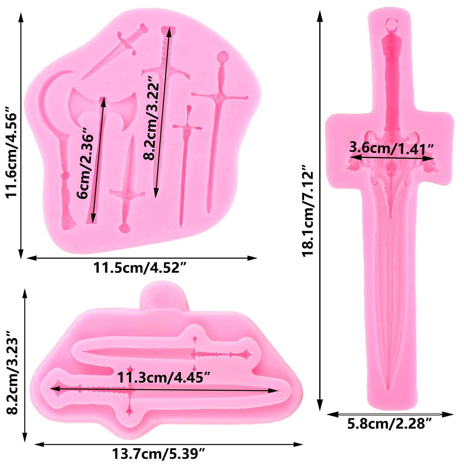 Stampo In Silicone Per Torta A Forma Di Spada E Ascia, Ideale Per Decorazioni Fondant, Cioccolato E Gomma Plastica - 3
