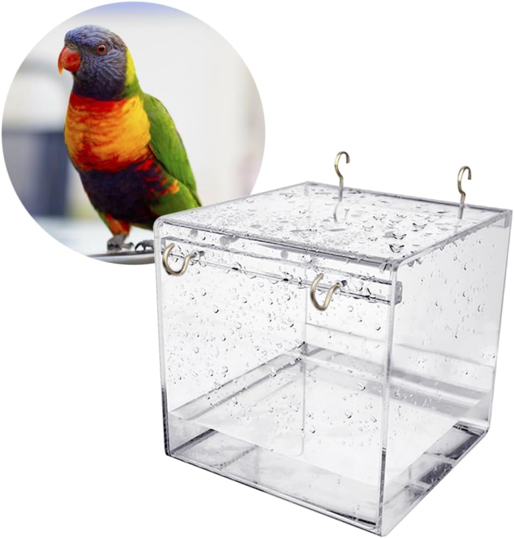 POPETPOP Parrot Bathtub Bird Bath Cage Covered for Small Birds Canary Eco-Friendly Plastic Multi-cage Bath for Outdoor Use