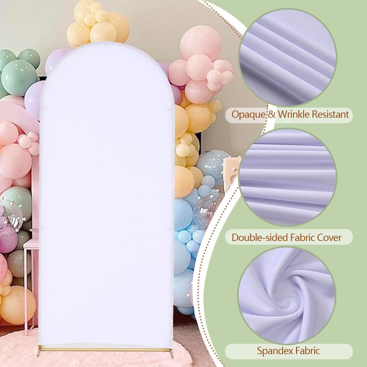 Vincidern Wedding Arch Backdrop Stand and Cover Set, 6.6FT/5.9FT/4.9FT, 3 Gold Metal Arch Stands with 3 White Spandex Arch Covers for Parties, Bridal, Wedding Ceremony