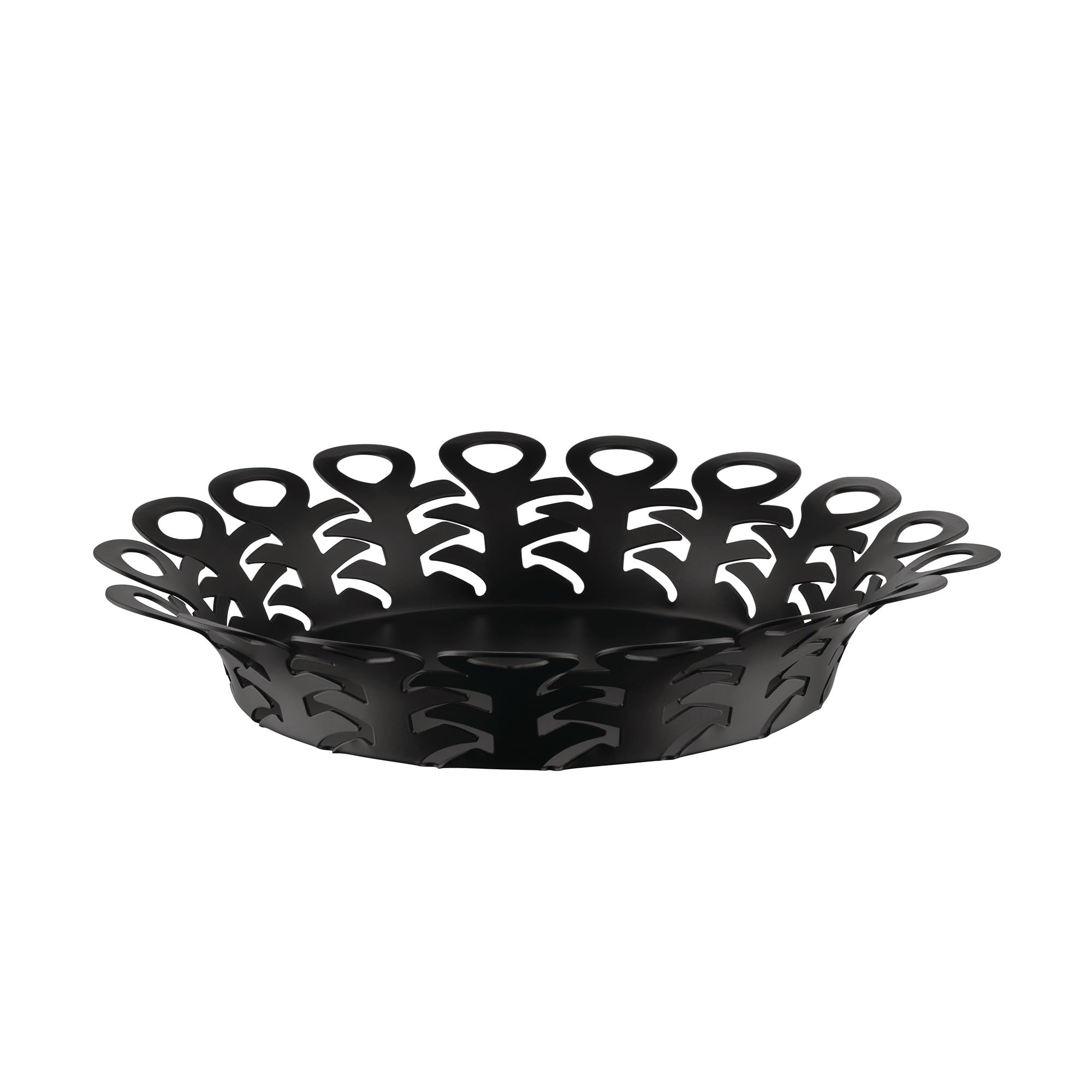 Alessi Vimini BM21/25 B – runder Korb mit Perforiertem Design, aus Farbigem Stahl mit Epoxidharz, Durchmesser 27 cm, Schwarz