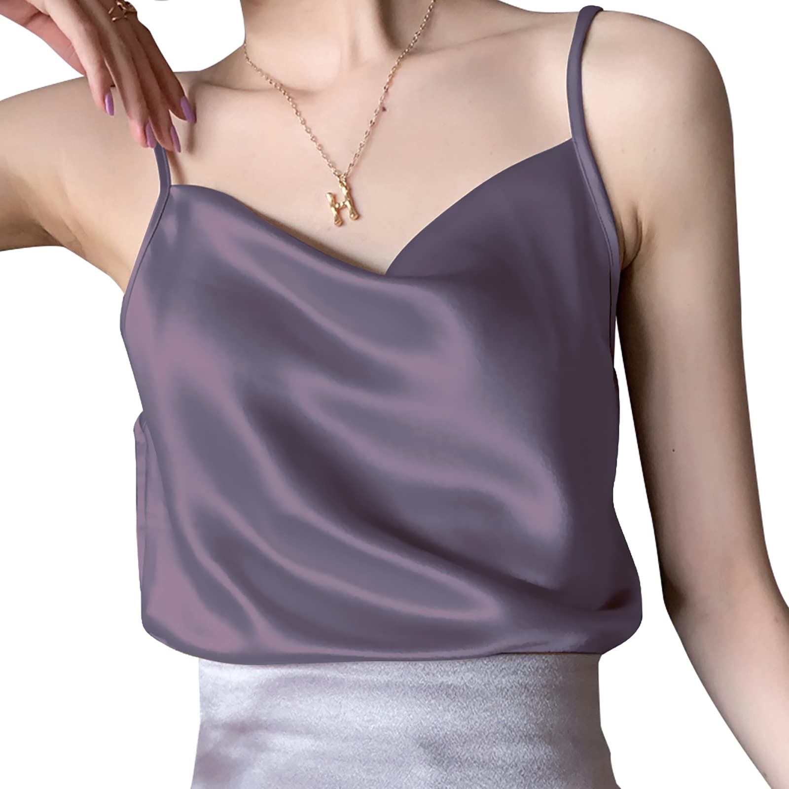 Miqieer Basic Women's Silk Tank Top Ladies V-Neck Camisole Silky Loose Sleeveless Blouse Satin Tank Shirt