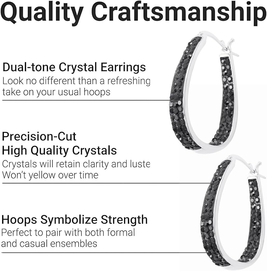 Inside Out Crystal Hoop Earrings for Women - Sparkle Oval Large Big Drop Dangle Earrings - Fun Crystal Jewelry Gifts