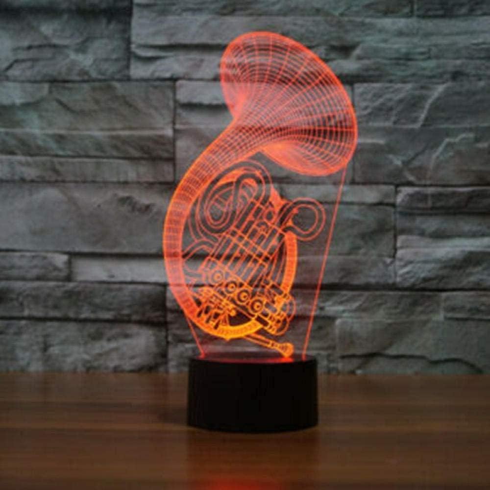 Lámpara de Lava 3D Forma de Cuerno francés Luz de Noche 3D Acrílico LED 16 Colores Color Variable USB Lámpara de Mesa táctil Tienda en el hogar Decoración de Barras Luz Niños