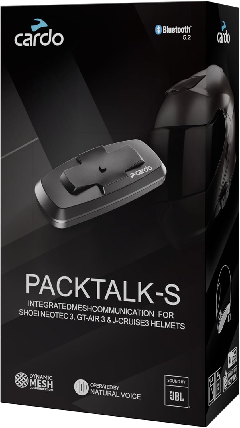 Cardo PACKTALK-S for SHOEI GEN 3 Helmets. Communication System Designed Specifically to Fit SHOEI GT‑Air 3, NEOTEC 3, and J‑Cruise 3