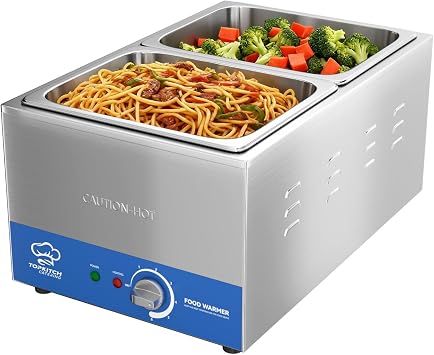 TOPKITCH ETL Listed 2-Pan Commercial Food Warmer with Non-Leakage Stretch-Forming Water Tank &2 of 1/2 Size GN Pan,18L Countertop Steam Table Soup Station Bain Marie For Buffet,Parties and Restaurants