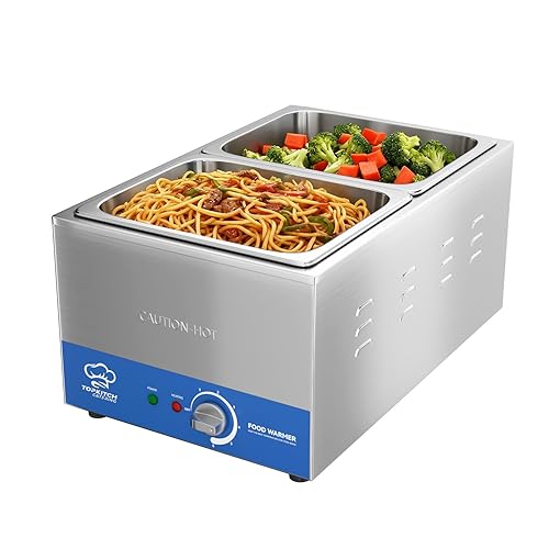 TOPKITCH ETL Listed 2-Pan Commercial Food Warmer with Non-Leakage Stretch-Forming
