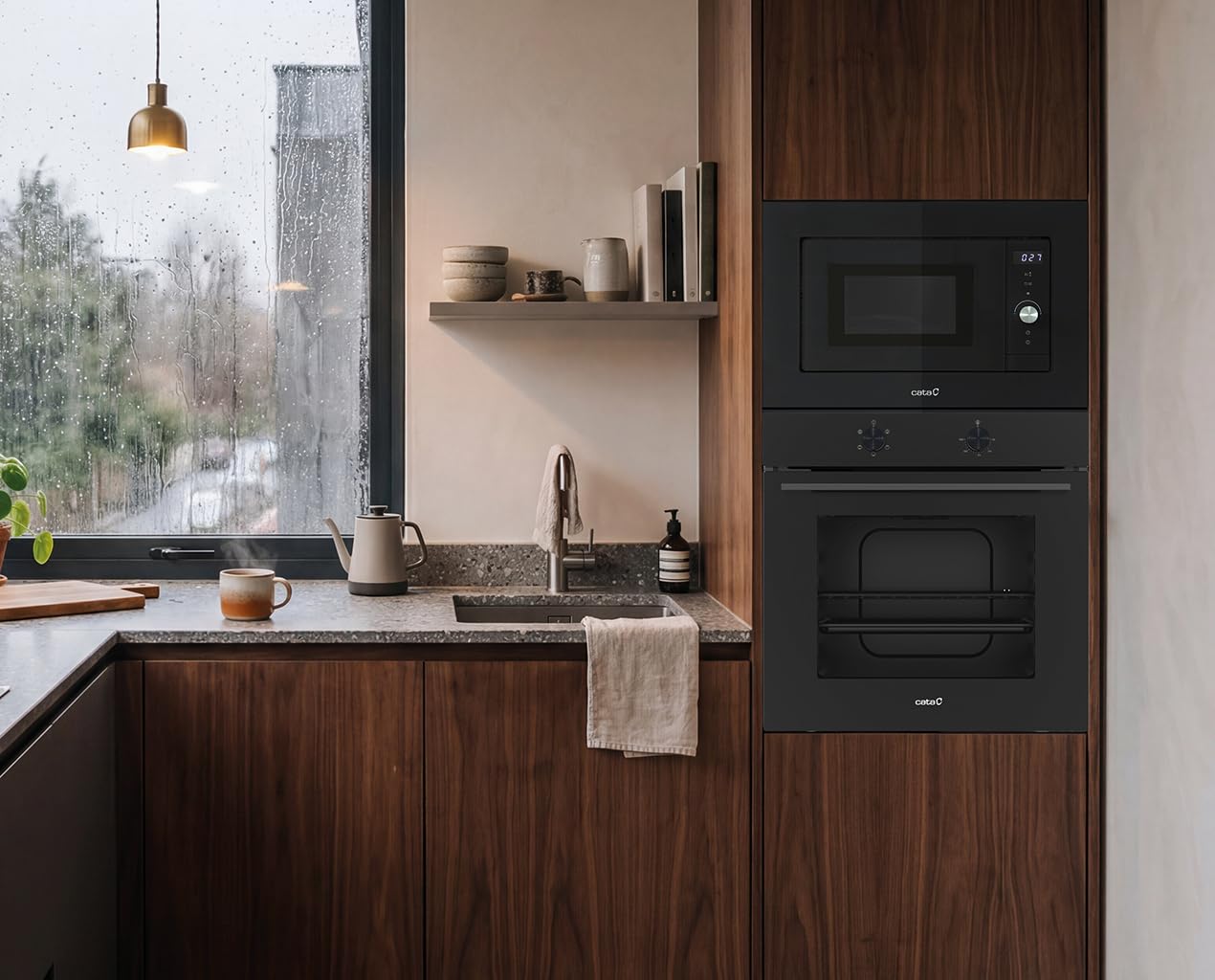 Horno Estático Cata SES 8004 FB 73 Litros, 4 Funciones, 5 Niveles, Puerta fria, Sistema Limpieza Aquasmart, Color Negro