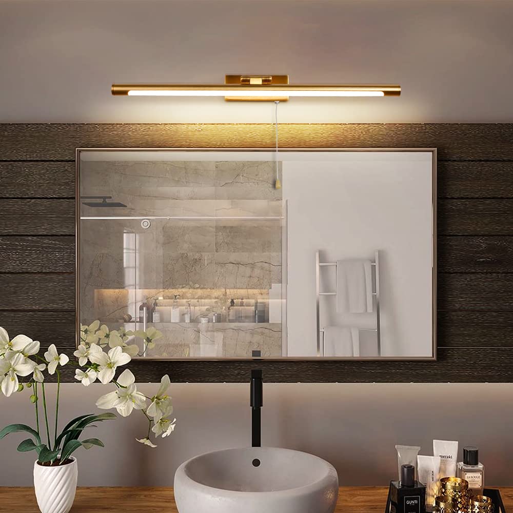 LED Applique Parete Lampada 60cm 12W Illuminazione Specchio da Bagno IP44 3000K Ottone Braccio dritto Regolabile Portalampada Luce Dell'immagine Luci Lettura Comodino Con Tirare l'interruttore