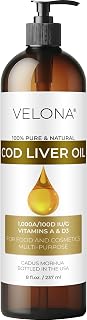 velona Cod Liver Oil - 8 Fl Oz | 1,000A/100D IU/g Omega 3 Vitamins A & D3 | Norwegian Arctic Sustainably Sourced Nordic Oil | Hair, Body and Skin Care | Use Today - Enjoy Results