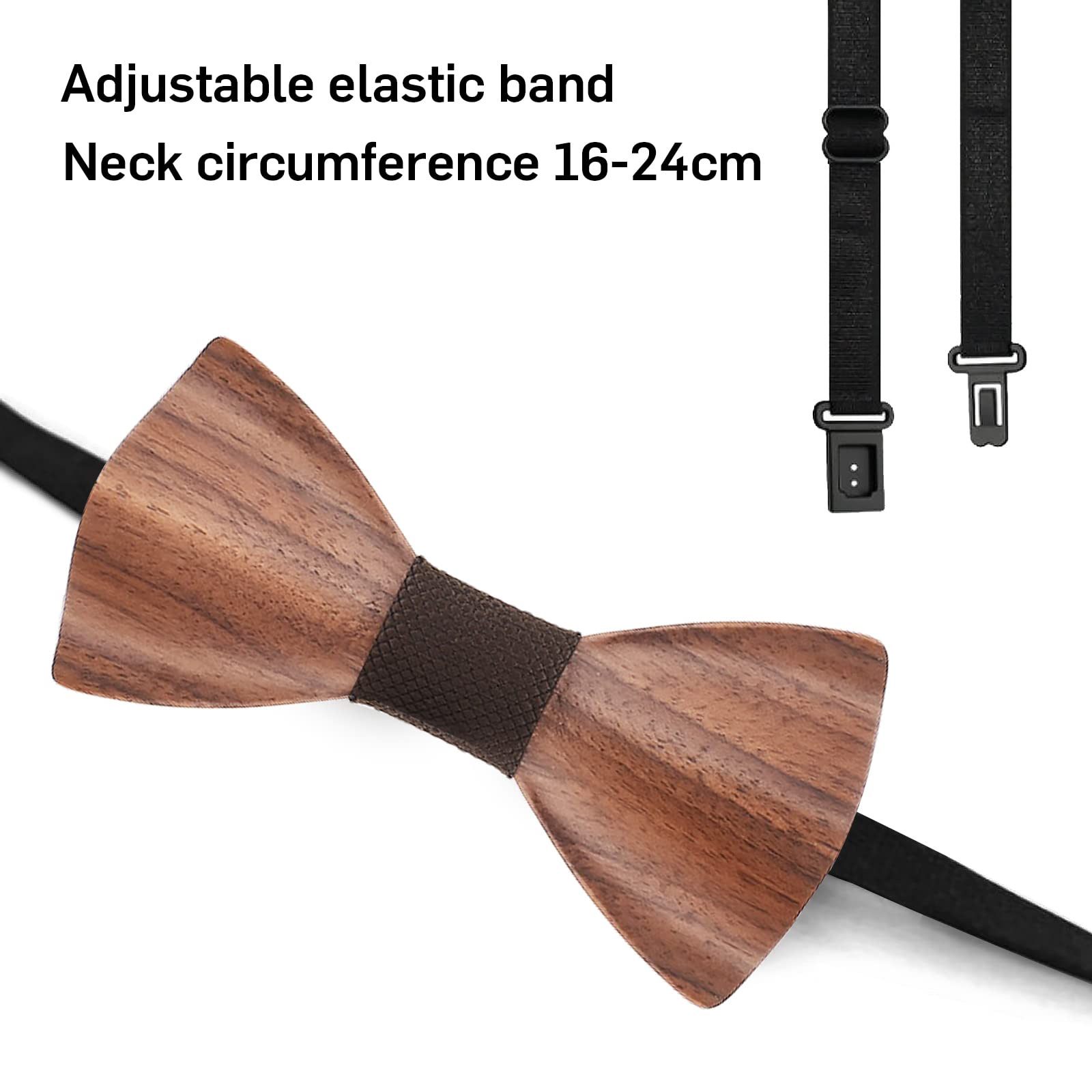 Mr.Van Noeud Papillon Bois pour Homme,Tour Bande Réglable, Style Classique Fait Main,Coffret en Bois (comprenant Boutons de Manchette,Mouchoir et noeud papillon) pour Mariage Soirée Business