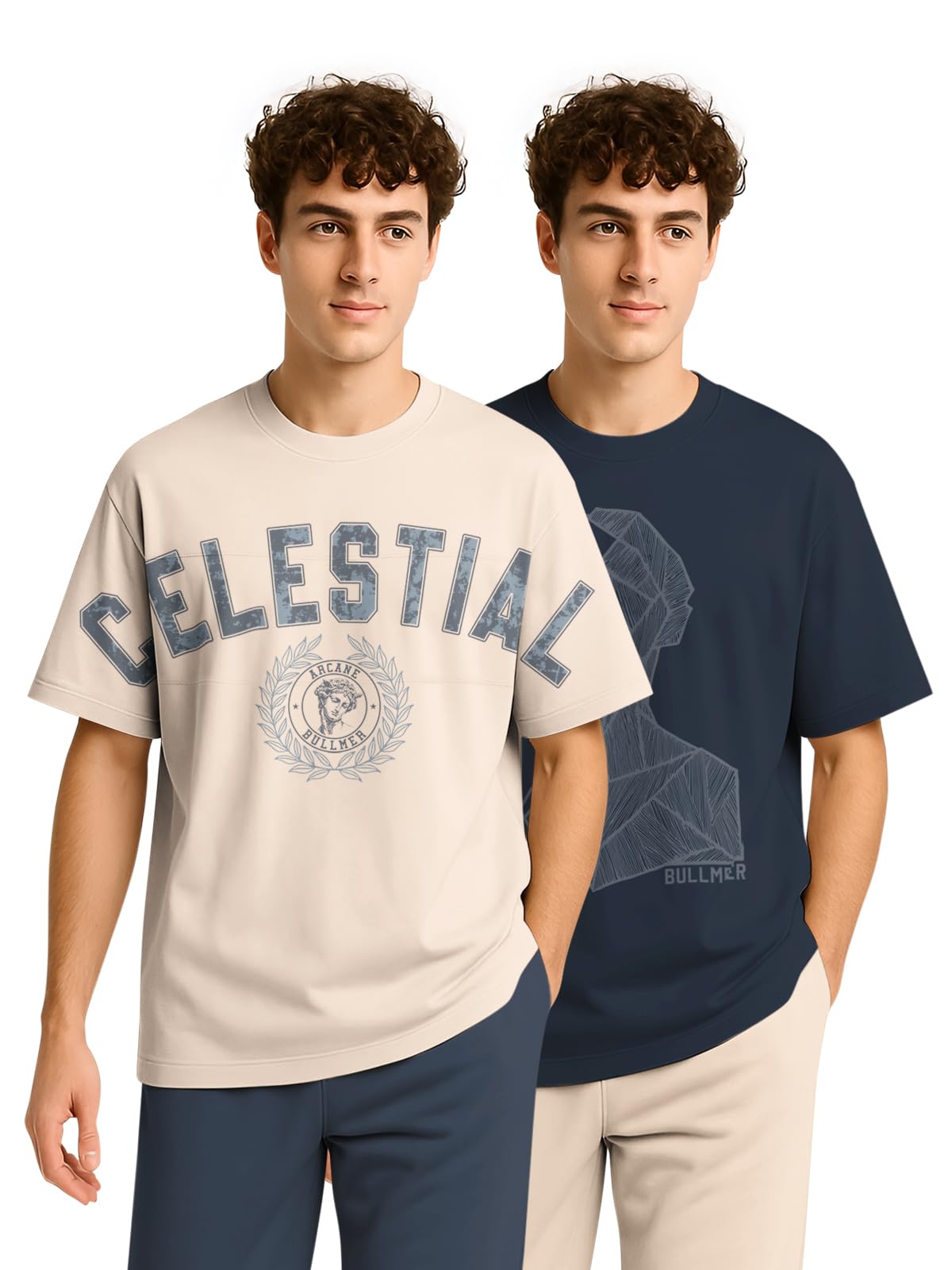 Trendy Half Sleeve Oversized Cotton Blend Crew Neck Tshirt for Men - Pack of 2-image-30