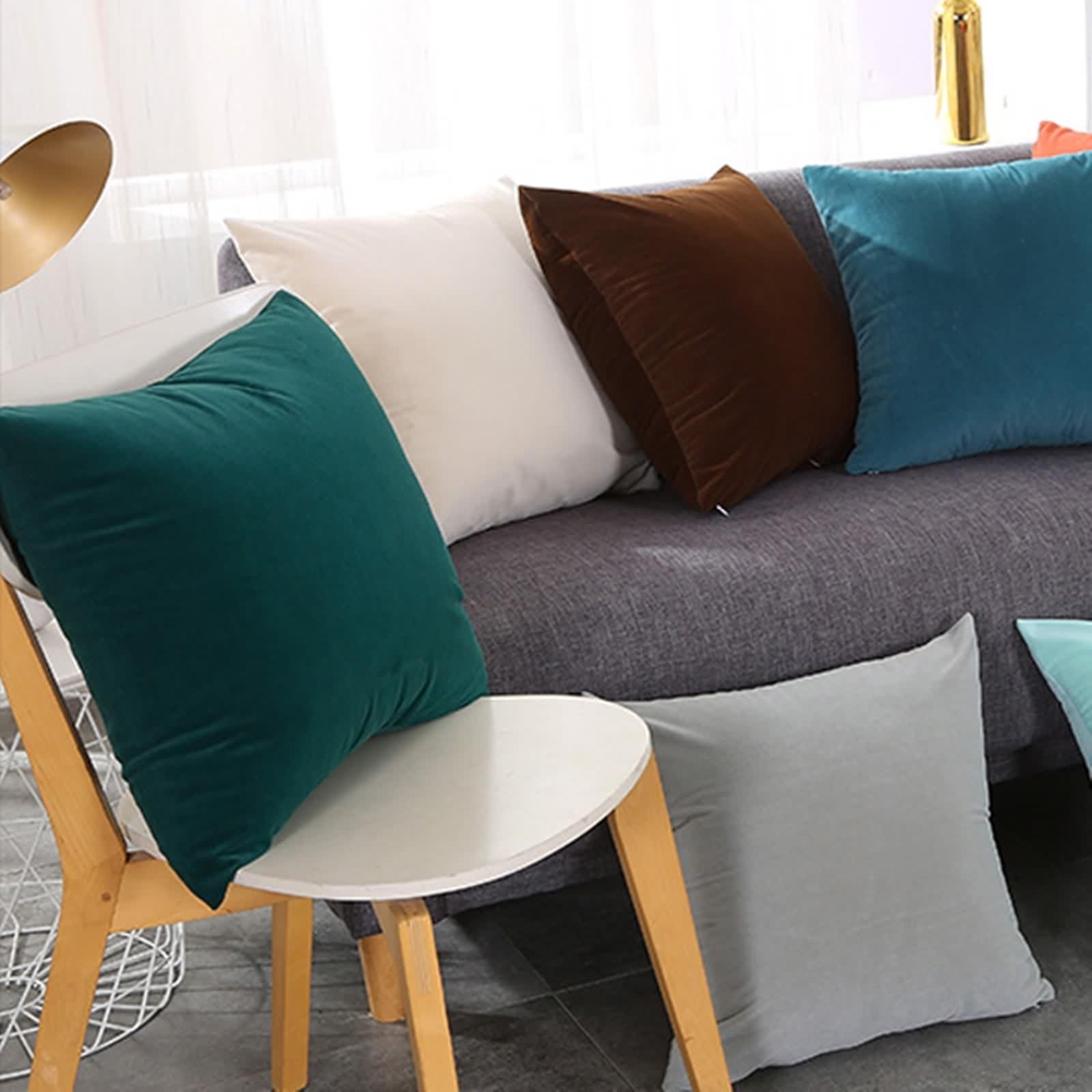 Kissen Bezüge, Sofakissen 50X50 cm Bezüge Einfarbiger Doppelseitiger Samt Polyester Hellblaugrün 4 Stück für Bett Wohnzimmer