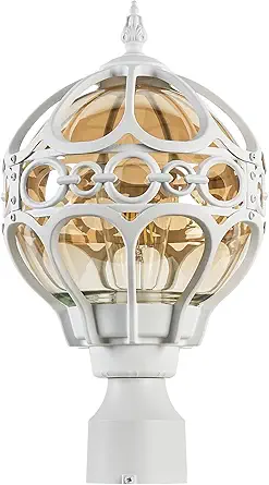 Outdoor Lamp Post Lights for Lawn Yard Driveway, White Outside Globe Aluminum Post Light, Anti-Rust Pier Mount Post Lighting Fixtures, Sphere Waterproof Exterior Pole Post Light (1 Pack)