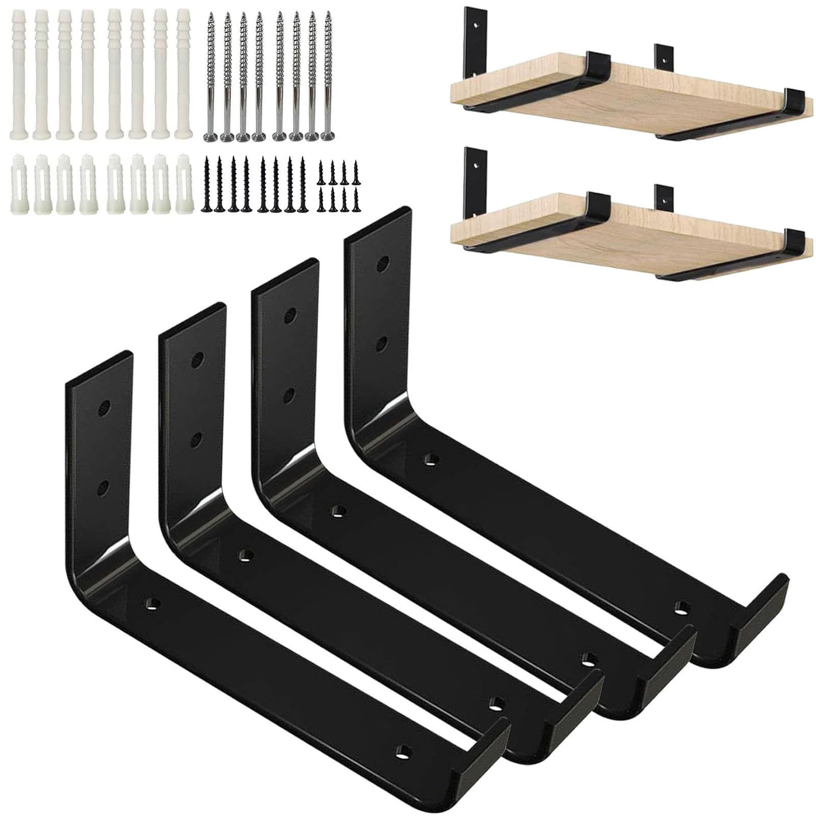 4Pcs Heavy Duty Shelf Brackets, 300mm(12 inch) Black Industrial Metal Scaffold Board Shelf Bracket