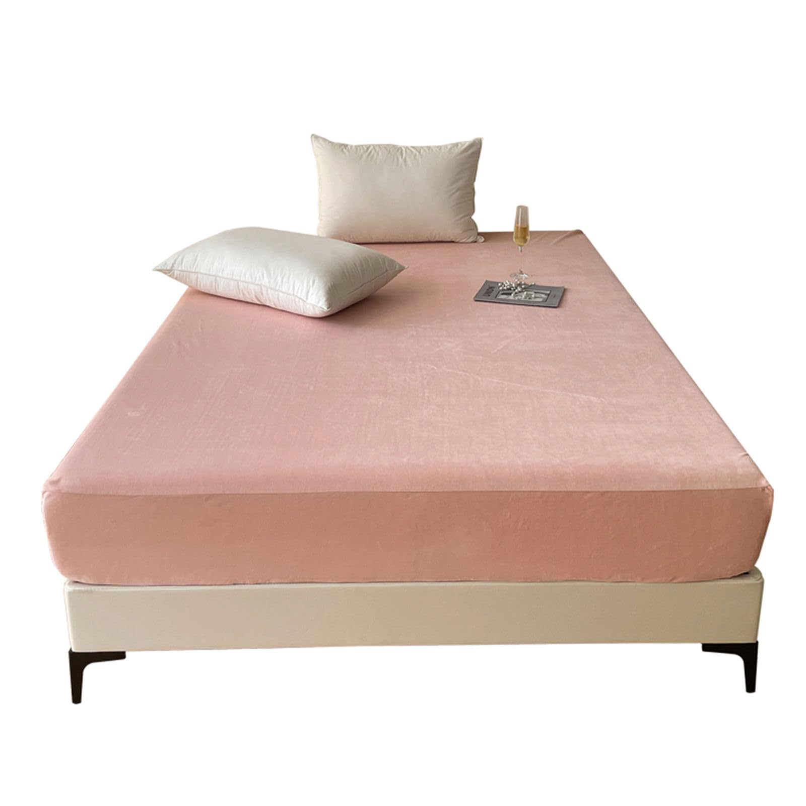 Odot Solid Color Velvet Fitted Sheet, Fitted Sheets with Deep Pocket 25~30cm, Single Double King Size Bed Sheets, Soft Breathable Microfiber Bed Sheet for Children Adult (120x200cm,Pale Pink)
