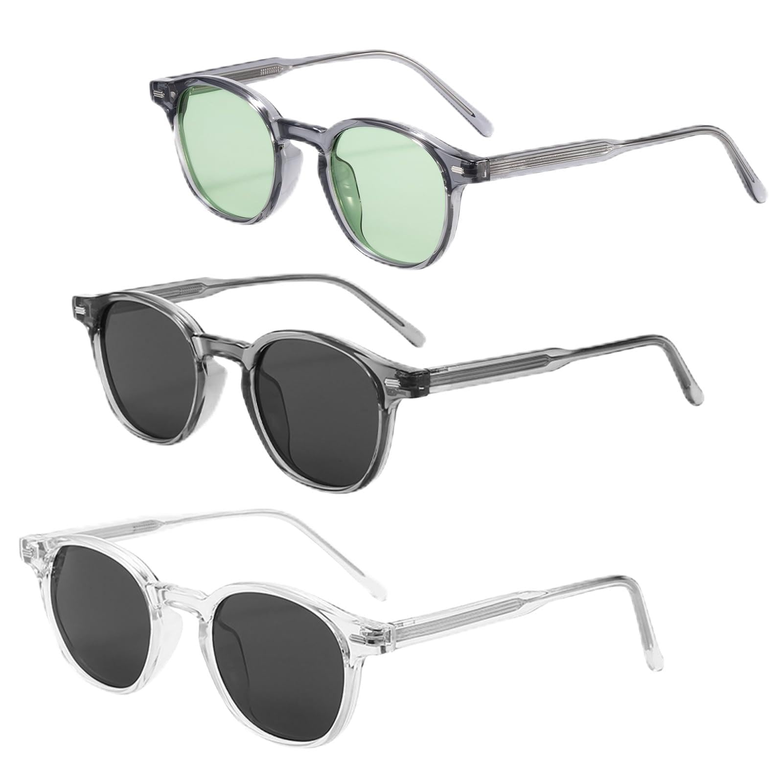 Gafas de Sol Redondas Polarizadas Tr90 Patas Núcleo Metal Uv400 Pesca Al Aire Libre 3 Piezas Conjunto Completo Regalo Viajes Uso Diario-c03-c08-c09