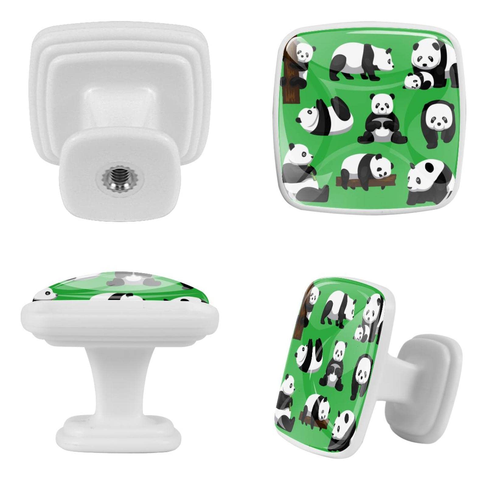 Boutons de tiroir en verre panda vert pour décorer une chambre d'enfant