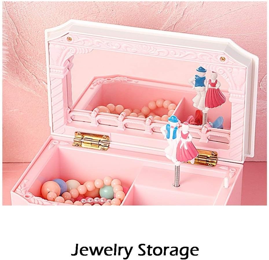 Music Box Musical Jewelry Storage Box with Twirling Dancer,Creative Music Box with Mirror,Kids Jewelry Box for Girls,Pink/Blue Octave Music Box(Blue)