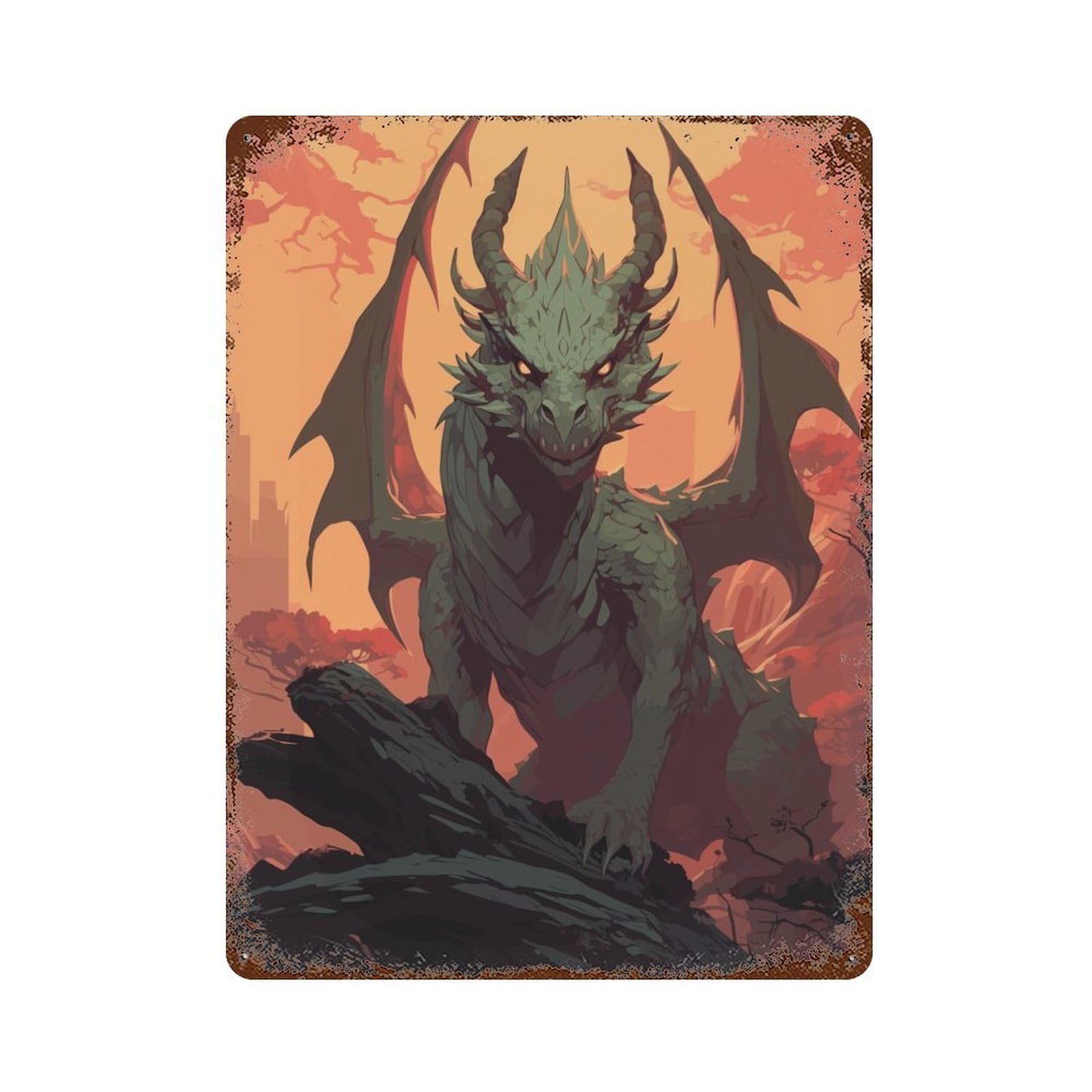 Mysterious Dragon Retro Metal Sign 15.7"x11.8", Classic Wall Plaque for Basement, Hobby Room And Garage Decor