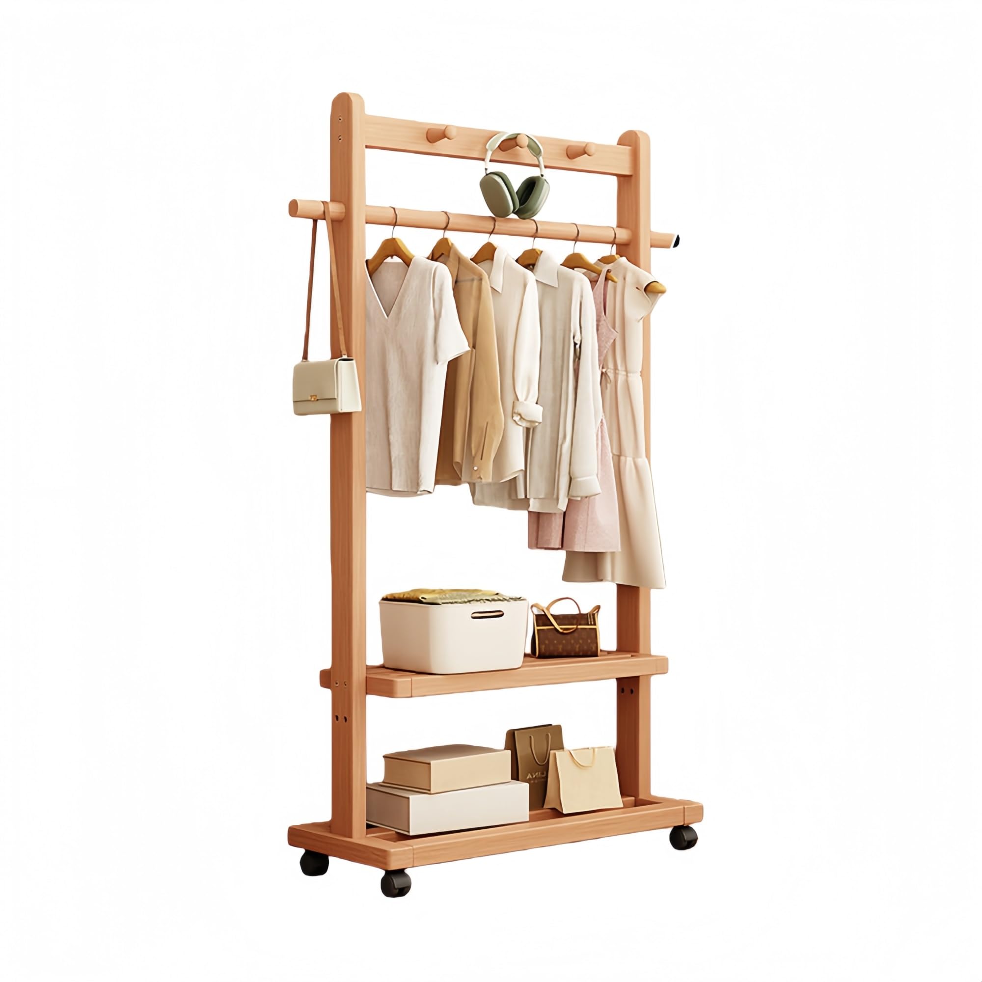 Portant à vêtements en bois gain de place pour désencombrer votre entrée
