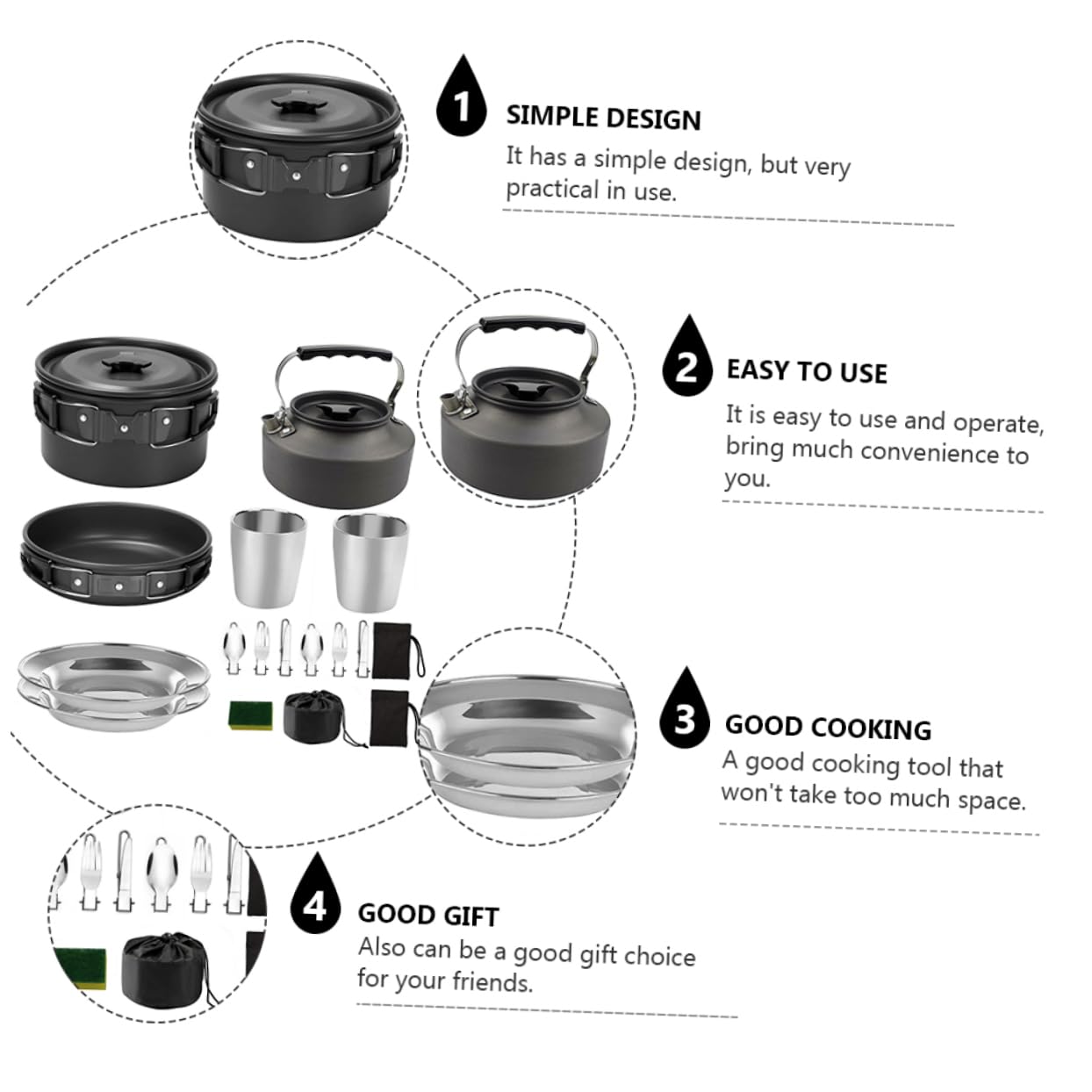 YARNOW Théière Et Casserole Extérieur pour Personnes Ustensiles De Cuisine De Camping Assiette De Pique- Portable