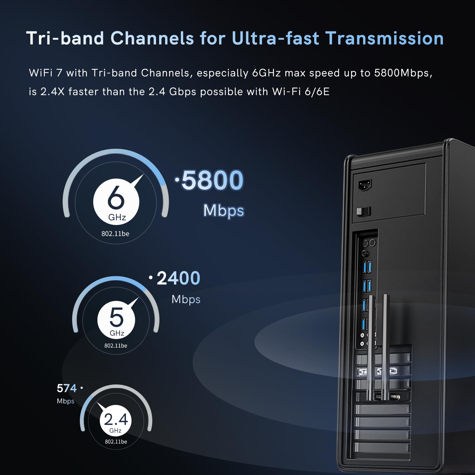 Scheda di rete WiFi 7 8774 Mbps QFly PCIe WiFi con Bluetooth 5.4, chipset BE200, adattatore di rete wireless a tre bande (6 GHz/5 GHz/2,4 GHz) per PC, supporta Win11 (64 bit), supporta solo CPU Intel