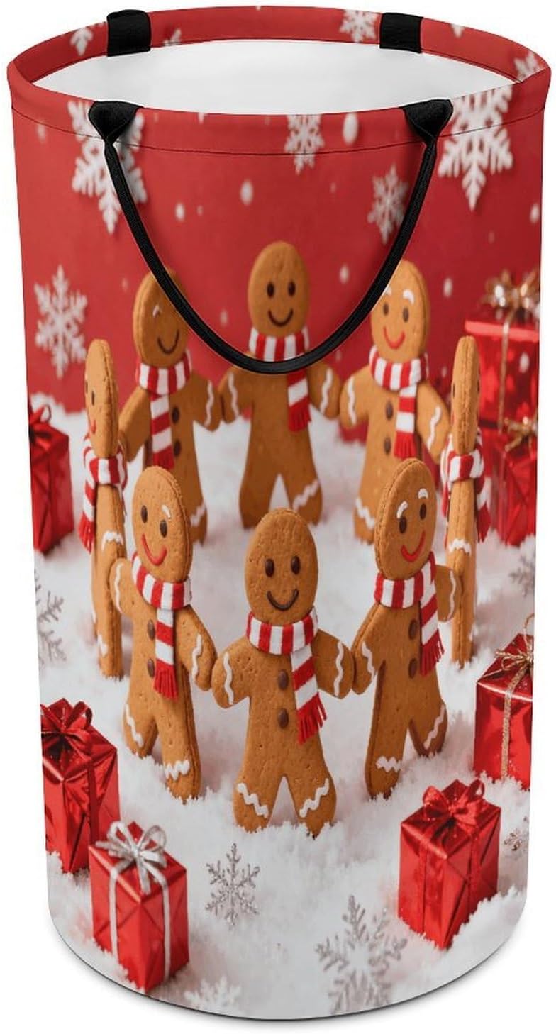 Christmas Red With Gingerbread Man Laundry Hamper Large Narrow Clothes Hampers Laundry Baskets with Both Sides Handles Waterproof Collapsible Clothes Storage Basket for Bedroom Travel