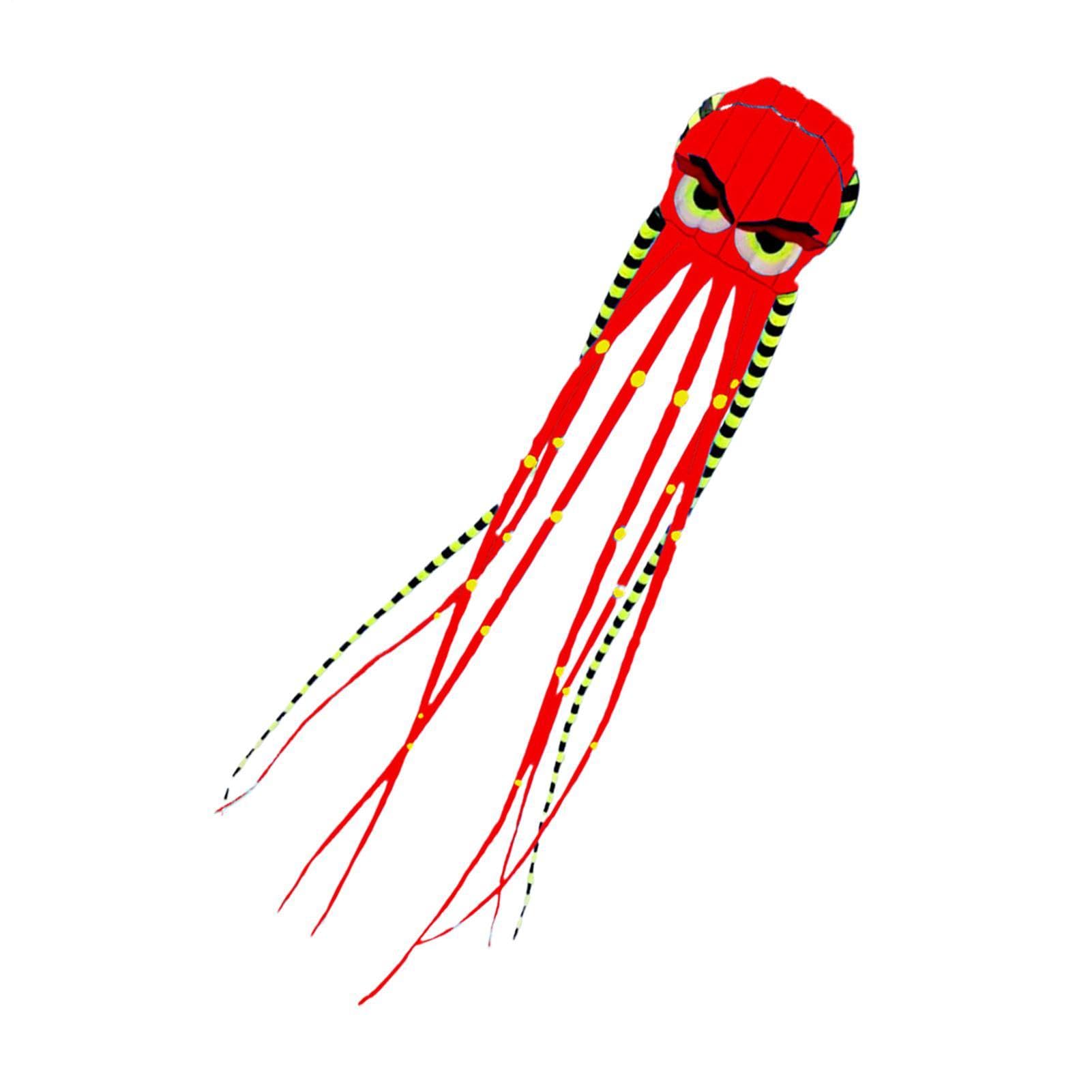 Cometa grande de pulpo | Juguete gigante de 26 pies | Colorido diseño de pulpo volador con colas fluidas | Cometas ligeras y duraderas para exteriores para diversión en el patio trasero del parque de