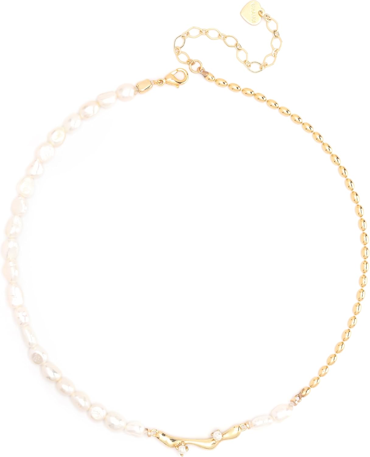 Mix and Match Simulated White Pearl and Yellow Tone Brass Reversible Necklace