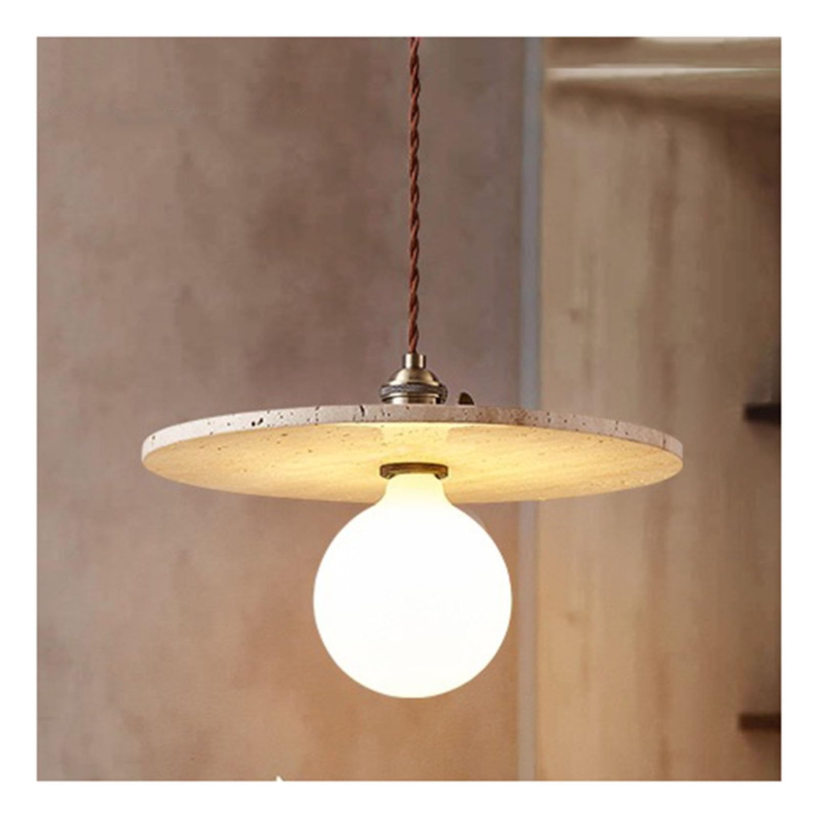 FEITENGDA Minimalist Travertine Pendant Light Stone Plate Hanging Lamp