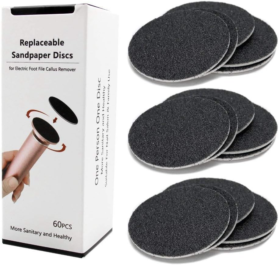 Romica Replacement Sandpaper Disk Discs (Extra Coarse 80 Grit) for Electronic Foot File Callus Remover Tool, 60 Pieces